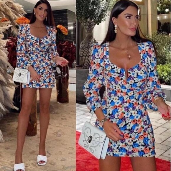 Blogger’s Favourite Zara Multicolored Floral Printed Mini Dress size XS - Picture 1 of 15